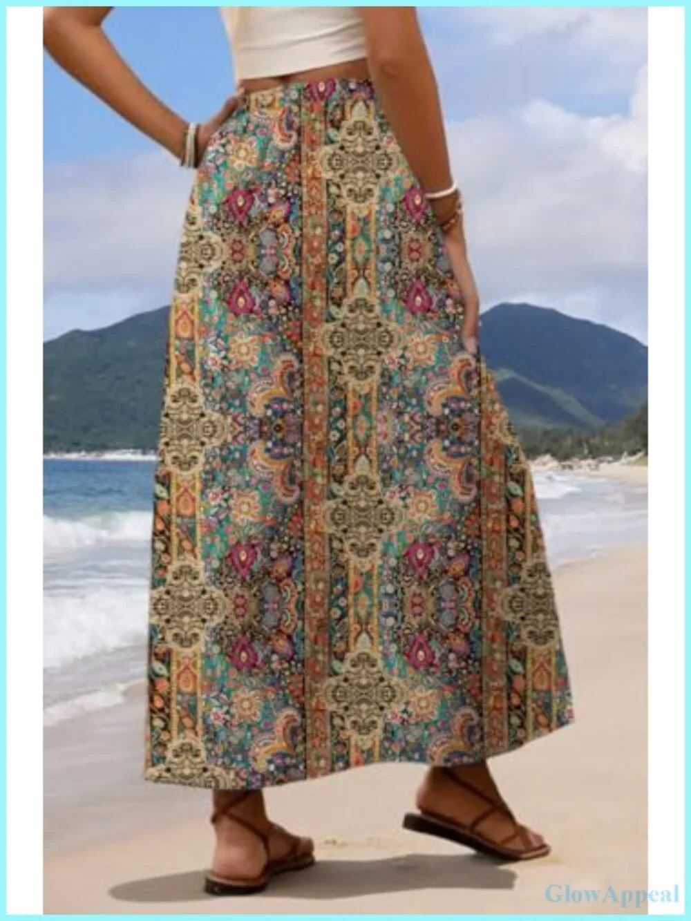 Boho Floral Maxi Skirt High Waist A-Line Long Skirt with Pockets